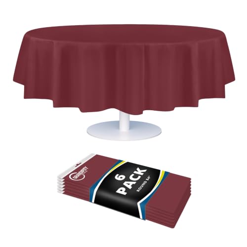 Grandipity Burgundy 6 Pack Premium Disposable Plastic Tablecloth 84 Inch Round Table Cover By