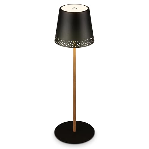 Briloner - LED Table Lamp, Adjustable Height, Battery Operated, Dimmable, Touch Control, Bedside Lamp, Outdoor, Wireless Light, Garden Lights, 38 to 22, Black-Wooden