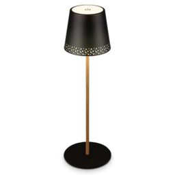 Briloner - LED Table Lamp, Adjustable Height, Battery Operated, Dimmable, Touch Control, Bedside Lamp, Outdoor, Wireless Light, Garden Lights, 38 to 22, Black-Wooden