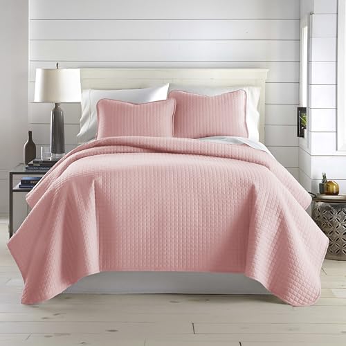 Southshore Fine Living, Inc. Stitched Twin XL Quilt Bedding Set, Dorm Room Bedding, Hotel Quality Microfiber Bedspread, RV Bedding Sets, XL Twin Pink Quilt Bed Spread w/Pillow Sham, Pastel Pink Quilts