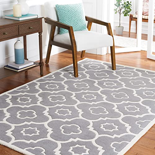 Safavieh Contemporary Indoor Hand Tufted Rectangle Area Rug, Chatham Collection, CHT750, in Dark Grey / Ivory, 122 X 183 cm for Living Room, Bedroom or Any Indoor Space