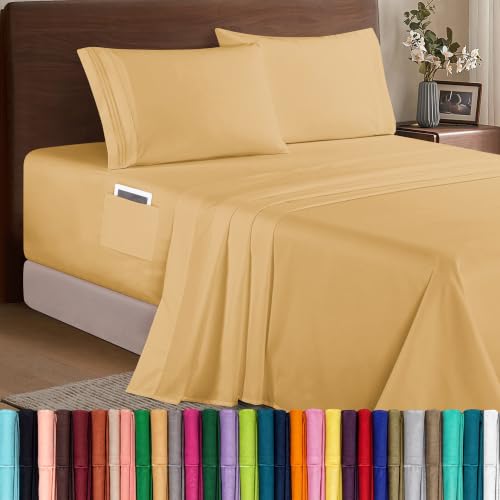 "Elegant Comfort - Luxury 1500 Premium Microfiber 4 Piece Bed Sheet Set - Soft Elastic 18"" to 24"" Deep Pocket Extra Deep Pocket Bed Sheets Full, Camel-Gold"