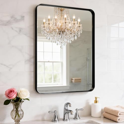 "YYXW Black Bathroom Mirror 22"" x 30"" Black Mirrors,Metal Frame Wall Mirror,Farmhouse Rectangle Mirror, Bathroom Mirrors for Over Sink,Horizontal or Vertical Hanging"