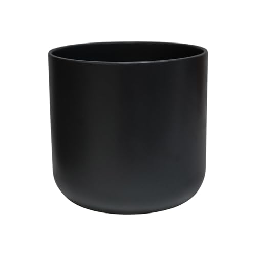 Ivyline Lisbon Planter in Anthracite - Waterproof & Decorative - Stylish Indoor Round Ceramic Flower Houseplant Pot with Glazed Finish - H24cm x D24cm