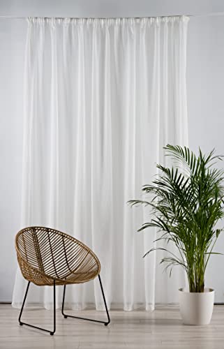 Imagine Living Textiles Berlin Sheer Curtain, Natural Batiste Look, Tape, White, 300 x 260 cm