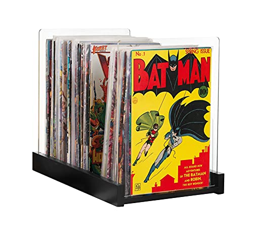 Comic Book Storage Holder,Display Case for Collectors ??? Patent Pending Wood & Acrylic Comics Box, Bin & Organizer,Stores Up To 150 Issues,14.5x8 Inches (Black)
