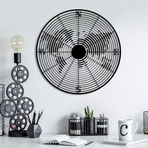 Hanah Home Stylish Black Decorative Metal Wall Accessory, 49 x 49 cm, 100% Metal, 1.5 mm Thick, Easy Wall Mounting, Perfect for Modern Decor