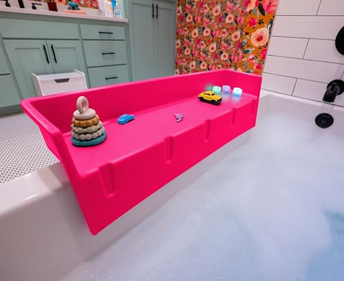 Tub Topper® Bathtub Splash Guard Play Shelf Area - Toy Tray Caddy Holder Storage - Suction Cups Attach to Bath Tub - No Mess Water Spill in Bathroom - Fun for Toddlers Kids Baby (Pink)