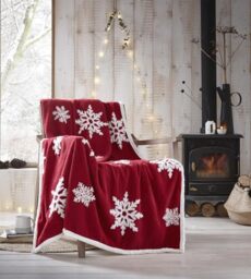 Portfolio Living Snowflake Throw Red Fleece Blanket Reversible Sherpa 130x170cm