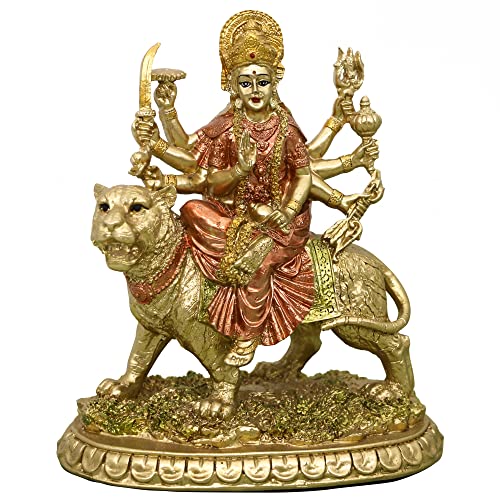 "Hindu Goddess Small Durga Statue - 5.7"" H Indian God Durga on Tiger Figurines Decoration Hinduism Buddha Idol Home Office Temple Puja Sculpture Mandir Murti Diwali Pooja Gifts Meditation Altar Shrine"
