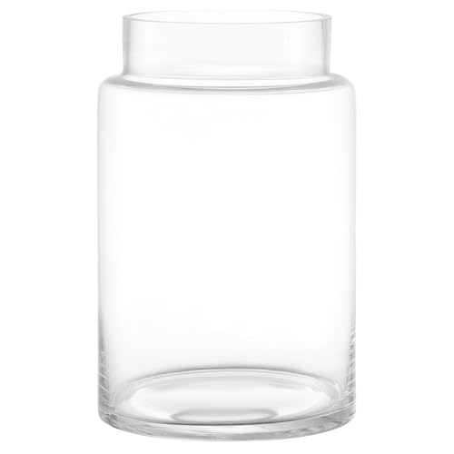 PORPAN Large Glass Oblong Vase, 9 Inch, Clear, Modern, Wide Mouth, Large Capacity, Easy to Clean, Holds Water, Perfect for Living Room, Bedroom, Kitchen, Office Decor