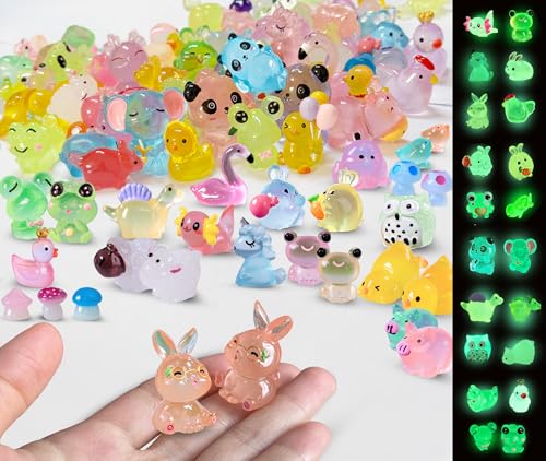 SparkleFab 100 Pcs Luminous Mini Resin Animals Tiny Animals Glow in The Dark Garden Miniatures Fairy Garden Accessories
