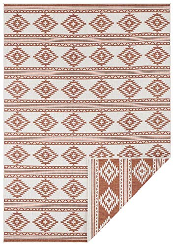 Freundin Home Collection Nora Maple Indoor & Outdoor Reversible Rug Weatherproof Modern Design Rug for Balcony Patio Conservatory Bathroom Rug Living Room Rug Terracotta Cream 120 x 170 cm