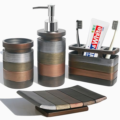 LUANT Bathroom Accessories Set Including Cup, Toothbrush Holders, Soap Dishes and Soap Dispenser, Brown