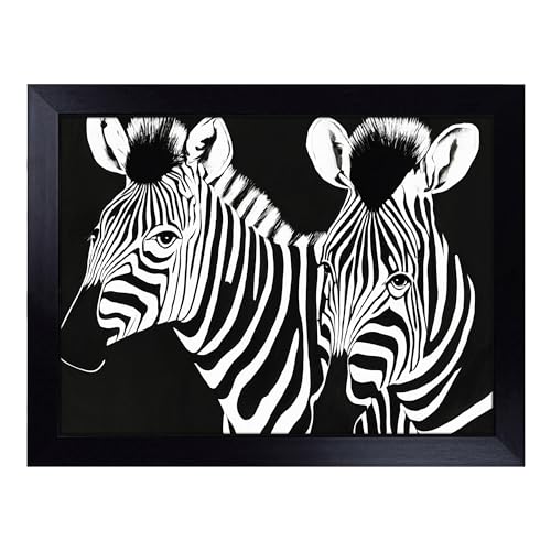 Lap Tray with Bean Bag Cushion, Two Zebras - Handmade in the UK, Raised Wooden Edge, Padded Cushion, Heat-Resistant Wipe-Clean Surface, for Meals, Laptops and Crafts