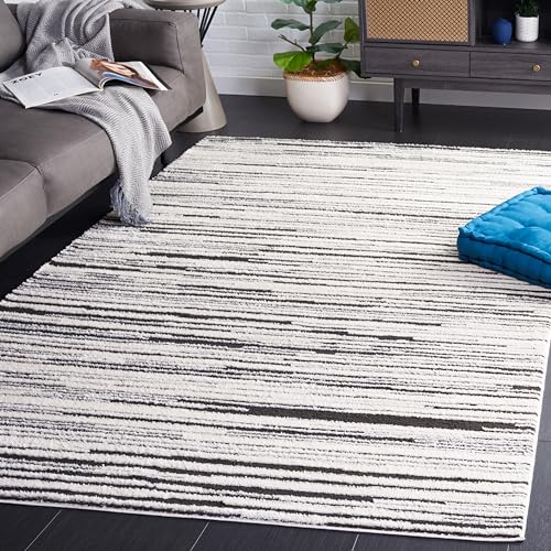 Safavieh Geometric Rug for Living Room, Dining Room, Bedroom - Melody Collection, Short Pile, Ivory and Black, 183 x 274 cm