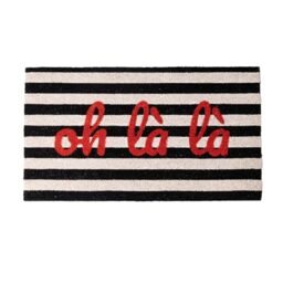 "fisura. – ""oh là àà entrance mat in coconut fibre with non-slip PVC base. Original black and white striped rug hand painted. Dimensions: 70 cm x 40 cm."