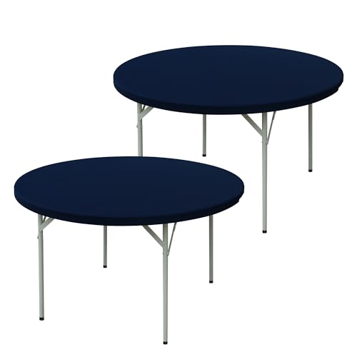 mylacerhome 2 Pack Fitted Tablecloth Round 5ft Navy Blue Table Cloth - 60 Inch Stretch Spandex Table Covers with Elastic, Washable Table Topper, Table Cloth for Indoor and Outdoor