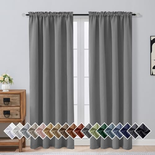 OVZME Grey Blackout Curtains for Bedroom 78 Inch Length 2 Panels Set, Solid Thermal Insulated Energy Saving Window Curtains for Living Room, Dual Rod Pocket Window Drapes, Grey, 2x40Wx78L Inches