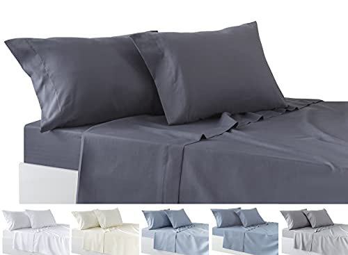 Todocama 4-Piece Bedding Set – Fitted Sheet – Top Sheet – Two Pillowcases 50 x 80 cm (Bed 135-135 x 190/200 cm, Dark Grey)