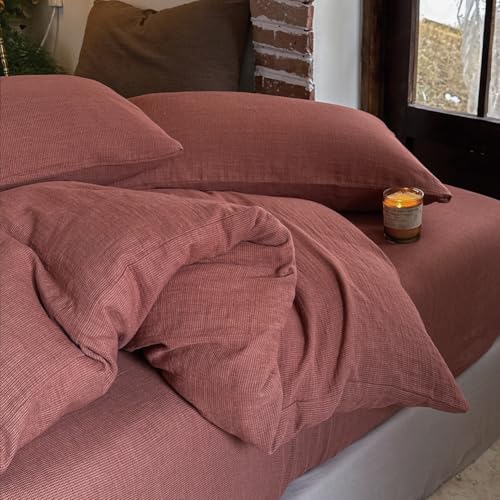 NSNLGSGC 100% Muslin Cotton Duvet Cover, Red Checked, King
