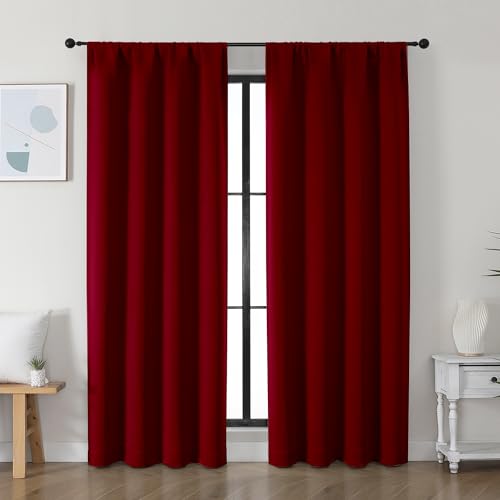 Simplebrand Ava Red Blackout Curtains for Bedroom 72 Inch Length 2 Panels Set, Privacy Thermal Insulated Rod Pocket Door Window Curtains for Patio French Front Door, W40 x L72 Inch, Red