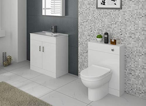 VeeBath Sphinx 1300 Combination Vanity Unit Furniture Set, Wash Basin Bathroom Sink, WC, BTW Toilet Pan, Soft Close Seat with Concealed Cistern-Gloss White(Flat Pack)