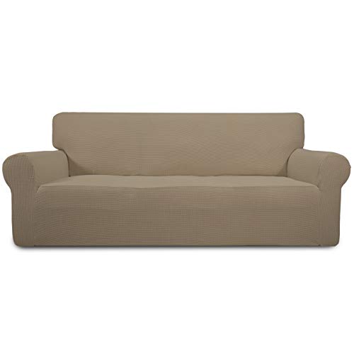 Easy-Going Stretch Sofa Slipcover 1-Piece Couch Sofa Cover Furniture Protector Soft with Elastic Bottom for Kids, Spandex Jacquard Fabric Small Checks(Sofa,Natural)