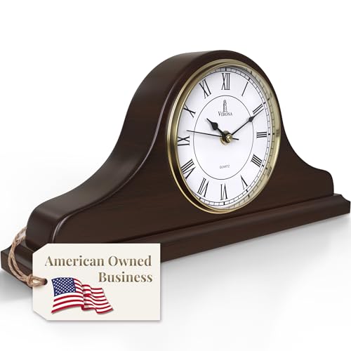 Mantel Clock, Wooden Mantle Clock for Living Room Décor - Silent, Decorative, Solid Wood, Battery Operated Mantle Clock for Fireplace Mantel, Office, Desk, Shelf & Home Décor Gift, 15x7.5 Inch