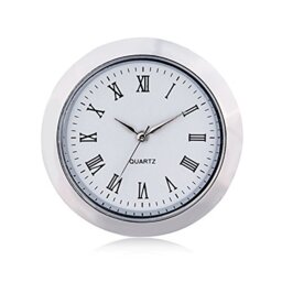 "ShoppeWatch Mini Clock Insert Quartz Movement Round 1 7/16"" (35mm) Miniature Clock Fit Up White Face Silver Tone Bezel Roman Numerals CK-097"