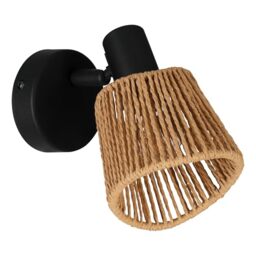 Eglo Bedside wall Light Keelby, Indoor Boho lamp with Adjustable spot Light, Reading lamp, Bedroom and Living Room Lighting, Black Steel, Raffia Paper in Natural Colours, E14 Socket