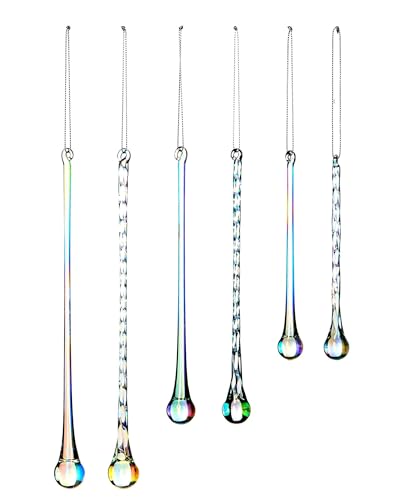 Iridescent Teardrop Glass Icicles – Set of 6 Christmas Tree Decorations, 15–25 cm – Spiral & Smooth Designs