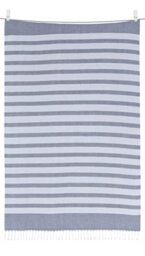 Sleepdown 100% Cotton Striped Tasseled Beach Towel Soft Absorbent Swimming Pool Travel Camping Bath Sauna Gym Yoga with Bag - White Blue - (80 x 165cm),5056242898535