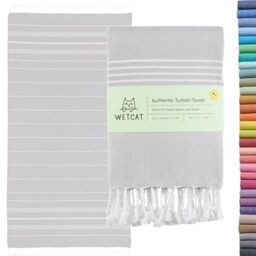 WETCAT Turkish Beach Towel Oversized 38x71 100% Cotton Sand Free Quick Dry Extra Large Light Travel Towel for Adults Beach Accessories Gifts - Light Grey