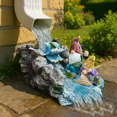 "Gutter Downspout Extension Decoration Splash Block Gnome Outdoor Statues Garden Decor, 11.6"" L x 6.9"" W Larger Dwarf Gutter Downspout Garden Elf Sculpture Rain Concrete Pond Accessory, Gift for Mom"
