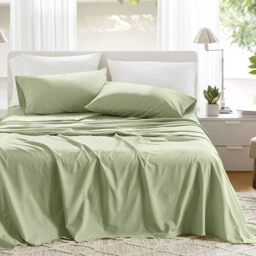 "Comfort Spaces 100% Cotton Sheets Full, Breathable & Soft Cotton Sheets, Naturally Cool Cotton Bed Sheets with 14"" Elastic Pocket Fits up to 16"" Mattress, All Seasons Sheet Set, Sage Green 4 Piece"