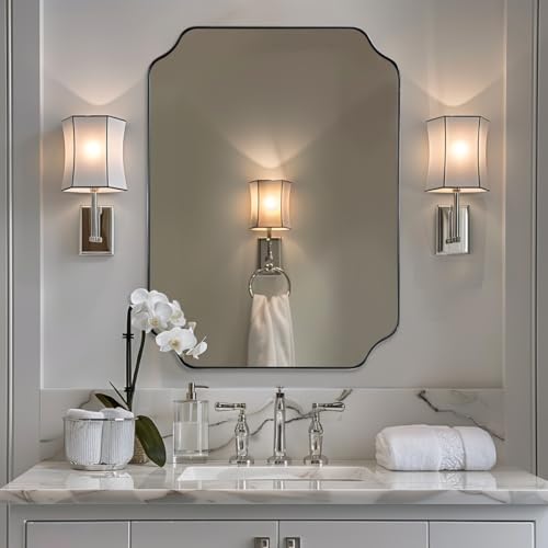 "ANDY STAR Unique Rectangle Wall Mirror, 24""x32"" asabbrn Mirror with sd ddf ff Aesthetic Scalloped Edge Design Ideal fofffr Bathroom, Bedroom or Entryway, Thin Frame Deep 1??????"