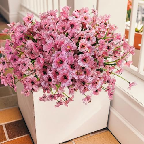 Geegoods Artificial Mums Flowers for Outdoors, 16 Bundles UV Resistant Fake Plastic Pink Flowers for Patio Porch Spring Summer Decor