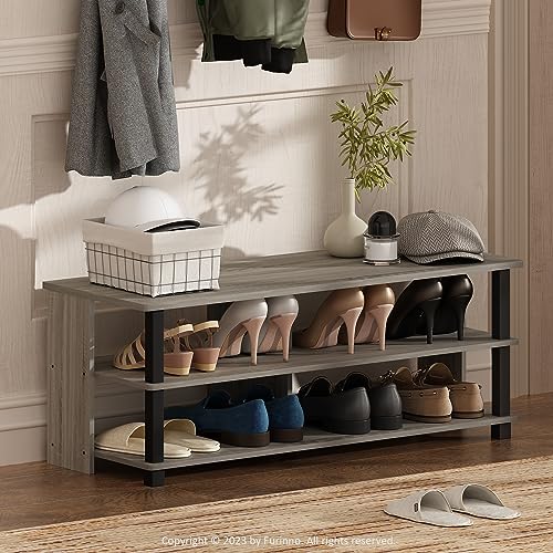 Furinno TURN-N-TUBE Shoe Rack, 3-Tier Shoe Organizer, Compact Shoe Storage with Open Shelves, 39.37 x 104.39 x 40.13 cm, for Closet Entryway, Office, Garage, French Oak/Black