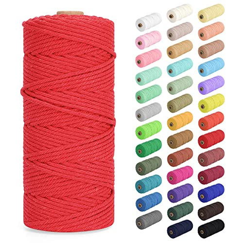 Macrame Cord Thick 2mm x 220Yards (656Feet), Natural Cotton Macrame Rope - 2 Strands Twisted Macrame Cotton Cord for Wall Hanging, Plant Hangers, Crafts, Gift Wrapping and Wedding Decorations, Red