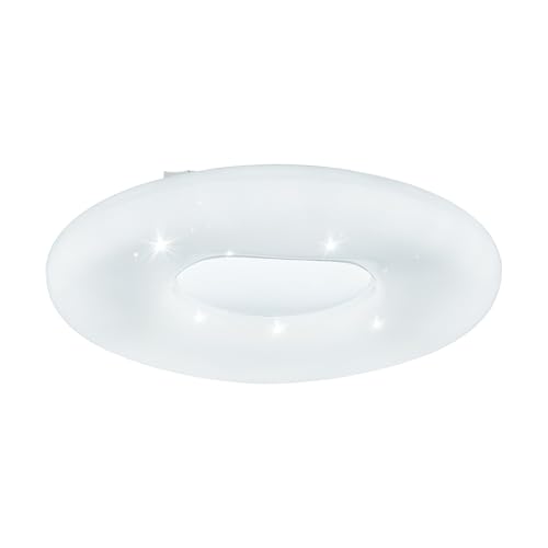 Eglo Zamudilo LED Ceiling Light 1 Bulb with Crystal Effect Steel Plastic White Matt Nickel with Remote Control Colour Temperature Change (Warm - Cold) Night Light Dimmable Diameter 50 cm
