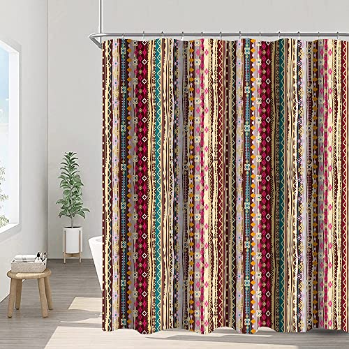 Umpoo Bohemian Striped Shower Curtains Boho Indian Style Colorful Vertical Stripe Design Modern Bathroom Decor Waterproof Polyester Fabric 65x72 Inch Shower Curtains Sets with Hooks