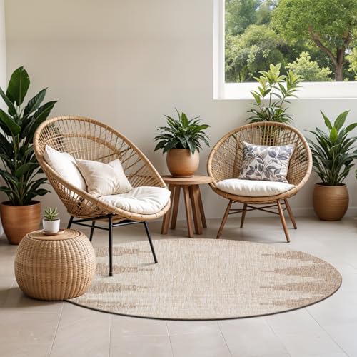 Livabliss Rubal Lagada Indoor Outdoor Floor Covering 160 cm – Boho Pattern for Living Room, Dining & Kitchen, Waterproof & Stain-Resistant, Cream & Brown