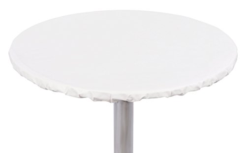 Yourtablecloth Heavy Duty Vinyl Round Fitted Tablecloth (Table Cover) with Flannel Backing Vibrant Colors Elasticized Tablecloth Great for Indoor and Outdoor Dining and Playing Cards 54??? White