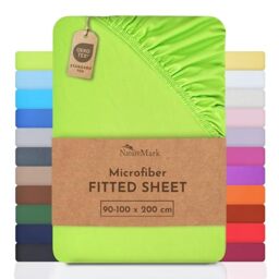 NatureMark Microfiber Fitted Sheet – Soft, Breathable & Comfortable – With Elastic Band – 90 x 200 cm – Apple Green