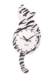 FISURA - Cat Clock with Tail. Original Wall Clock. Silent Wall Clock 46 x 8 cm. Wood and ABS. 1 AA Battery (Not Included) (Black and White)
