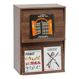Iris Ohyama, Furniture, Bookcase, Storage Shelf, 2 Flip Doors, Wood, Magazine Cabinet, Elegant, Versatile, for Office, Bedroom, Living Room, Brown, Flap Rack CHR-2