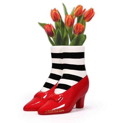 Half Moon Bay - Wizard of Oz Wicked Witch Shaped Vase - Ceramic Ruby Slippers & Striped Legs Tabletop Planter - 16cm - Official Movie Merchandise - Spellbinding Gothic Birthday Gift for Women