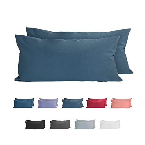Komfortec 100% cotton cushion covers, set of 2, 40 x 80 cm, super soft premium jersey pillowcase, 150 g/m², cushion cover, petrol blue