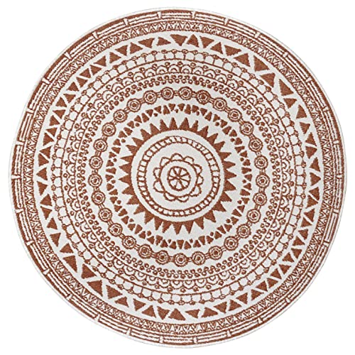 NORTHRUGS Indoor and Outdoor Rug Coron Round Diameter 140 cm – Reversible Rug Weatherproof Modern Graphic Design Runner for Balcony Patio Garden Conservatory Living Room Rug Waterproof in Cayenne